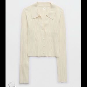 Aerie | Gotta Jet! Polo Sweater, Toasted Coconut, Size XL - EUC